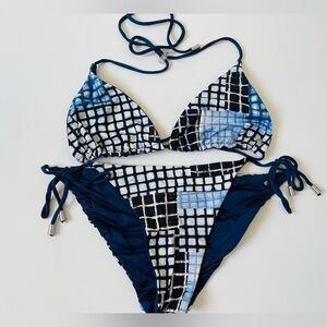 Nordstrom Reversible Blue Checkered String Bikini Size M